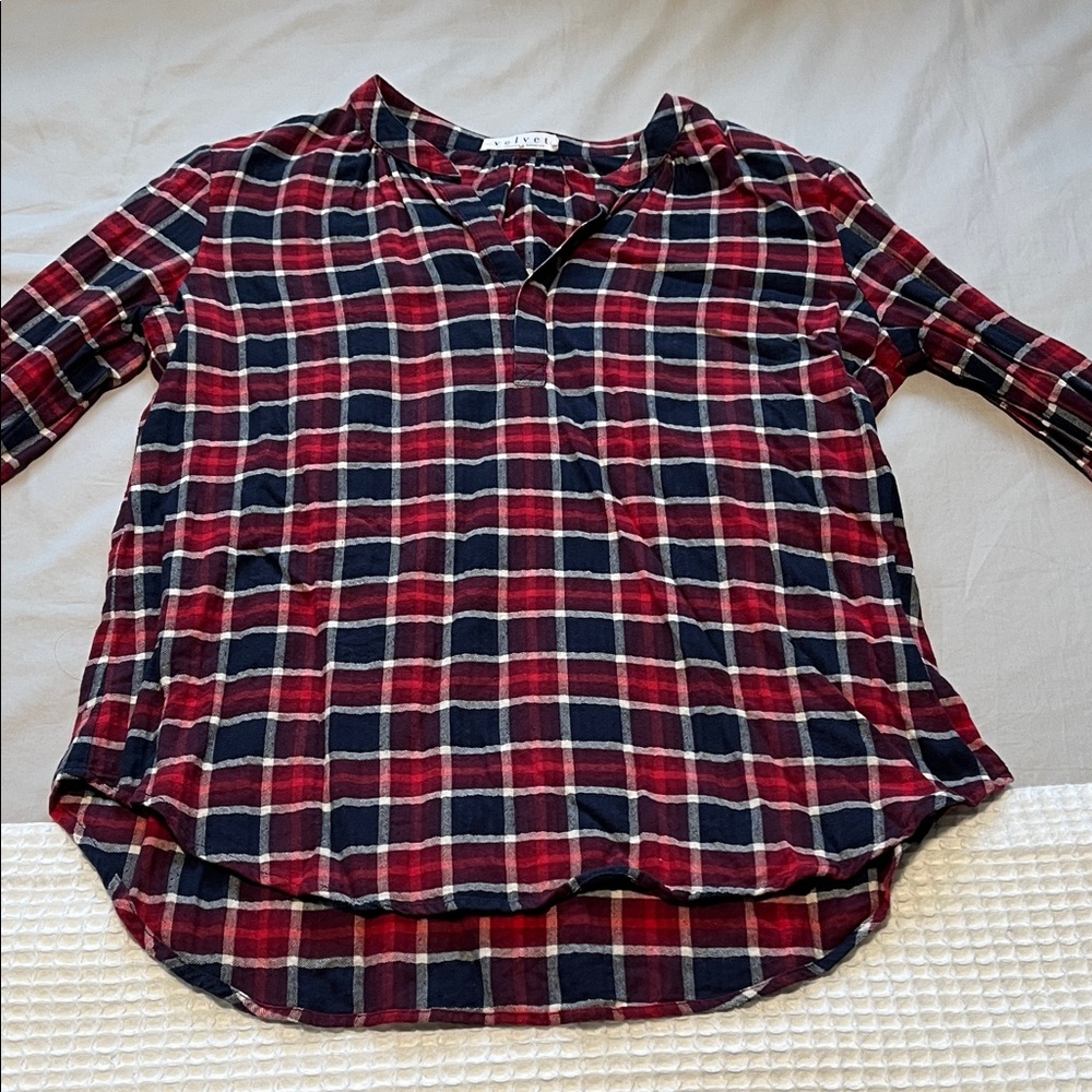 Velvet by Graham & Spencer Red and Blue Plaid Tunic Shirt